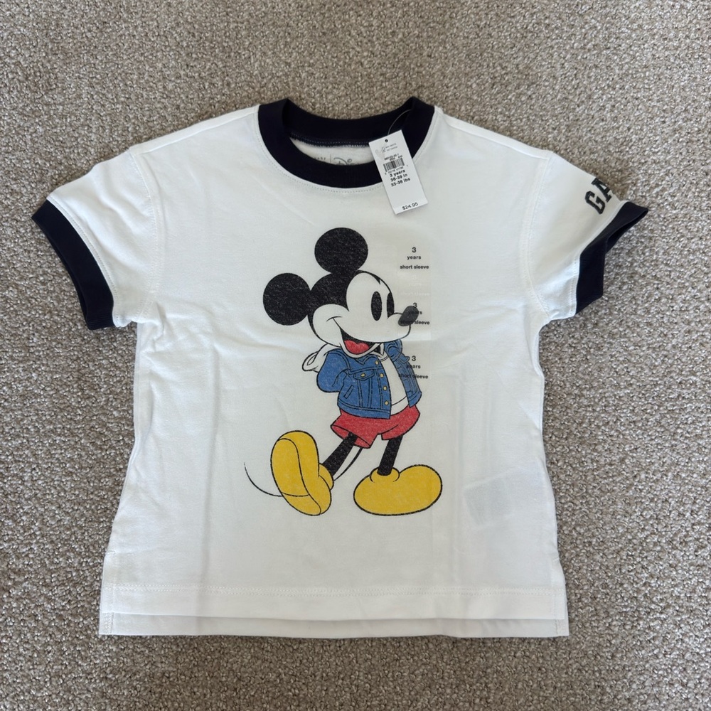 GAP White and Black Short Sleeve Tee with Mickey Mouse Print